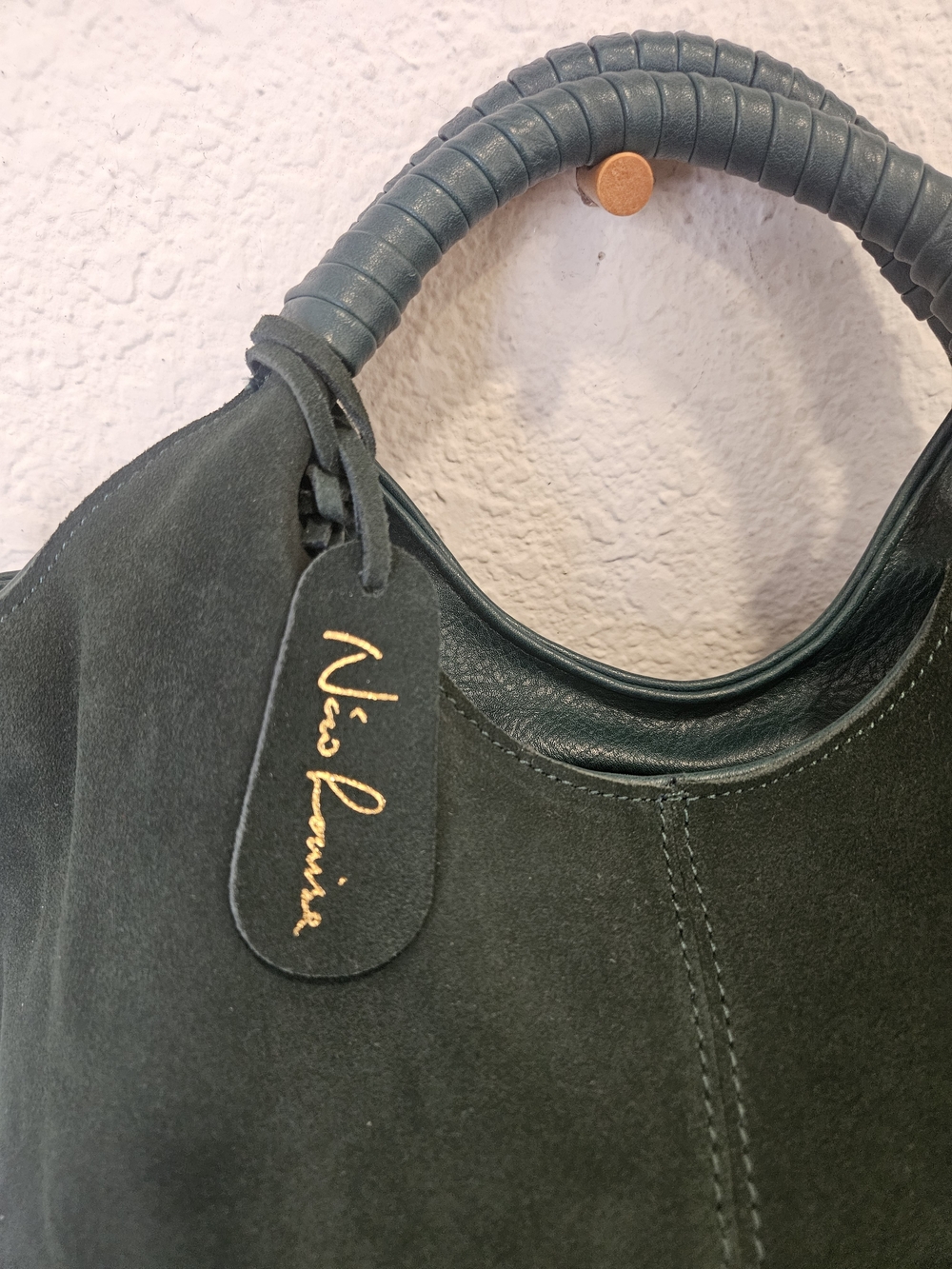 Nico Louise Genuine Suede Woven Detail Top-Handle Bag – Emerald Green - Picture 2 of 10